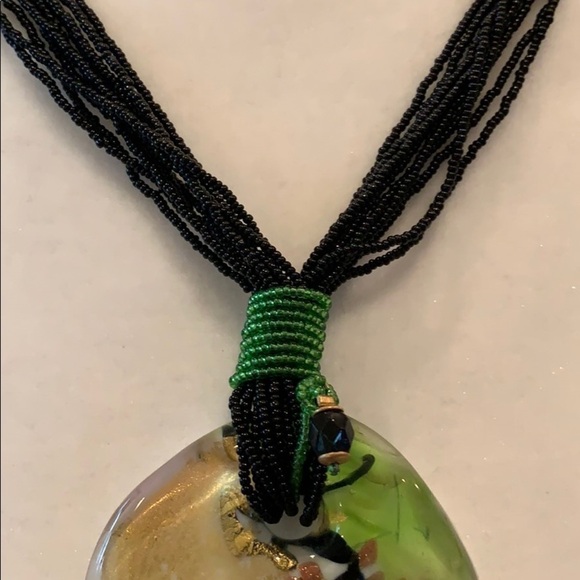 Green‎ And Black Blown Glass Statement Necklace - Picture 3 of 5